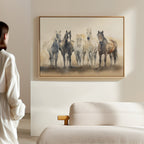 Wild Hooves at Twilight – earthy brown vintage canvas wall art print by Aspire Prints