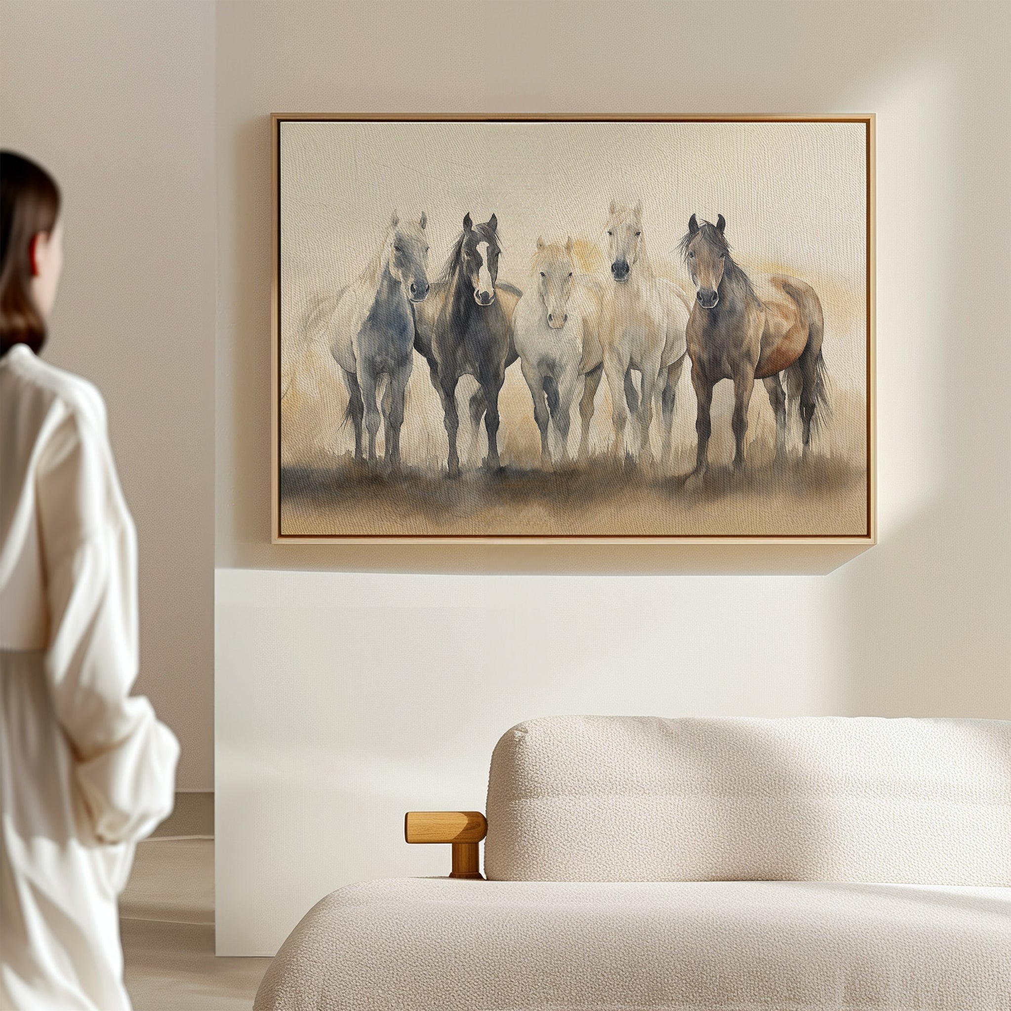 Wild Hooves at Twilight – earthy brown vintage canvas wall art print by Aspire Prints