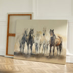 Wild Hooves at Twilight – earthy brown vintage canvas wall art print by Aspire Prints