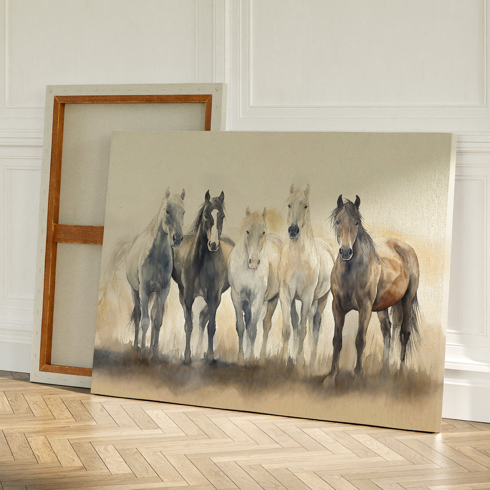 Wild Hooves at Twilight – earthy brown vintage canvas wall art print by Aspire Prints
