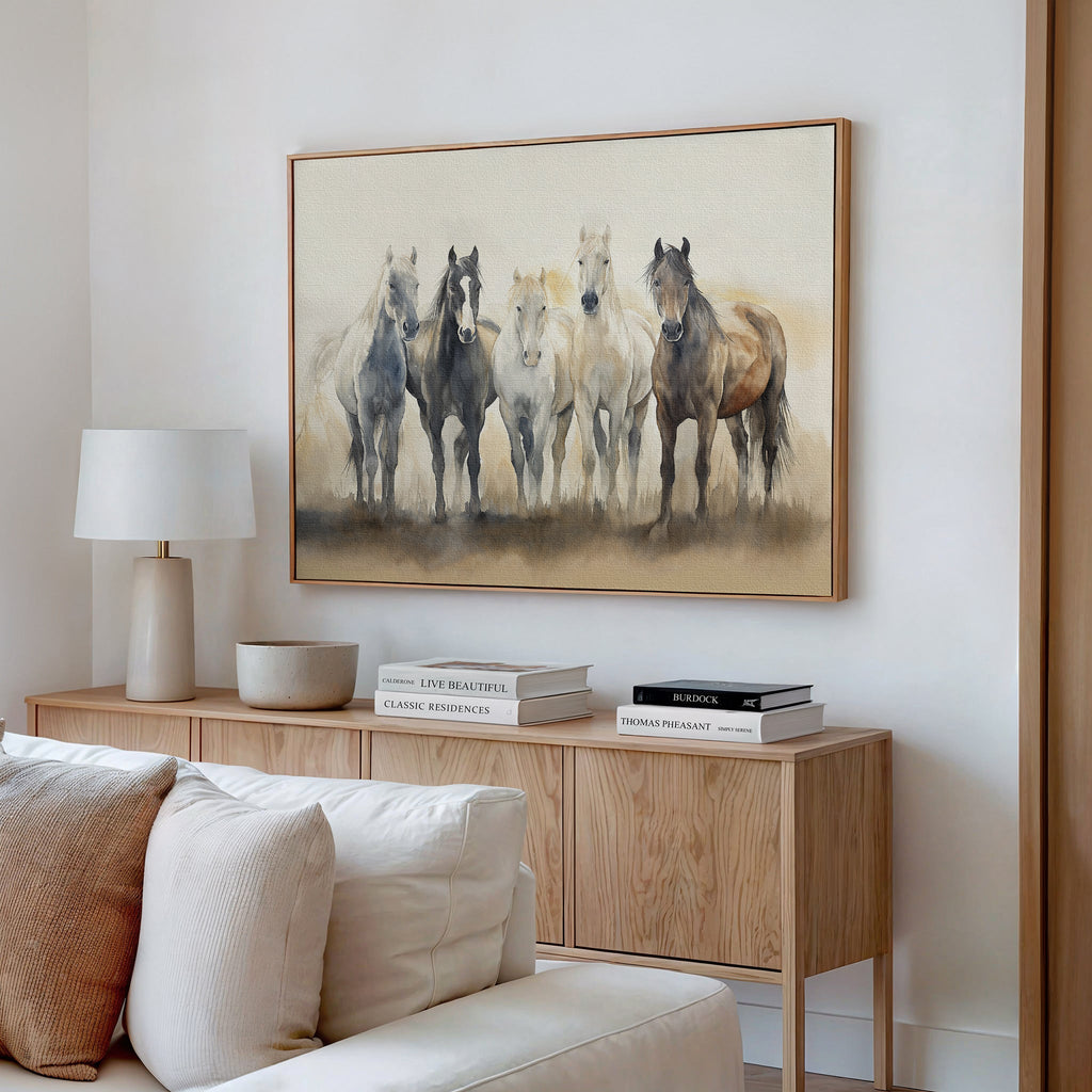 Wild Hooves at Twilight – earthy brown vintage canvas wall art print by Aspire Prints
