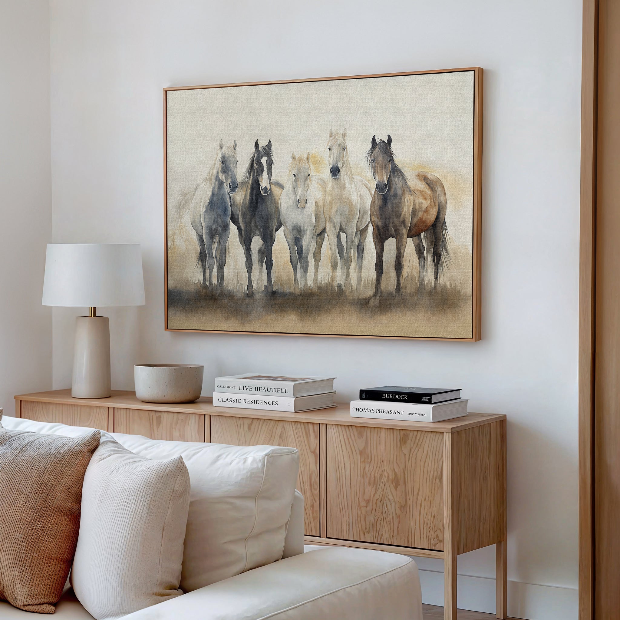 Wild Hooves at Twilight – earthy brown vintage canvas wall art print by Aspire Prints