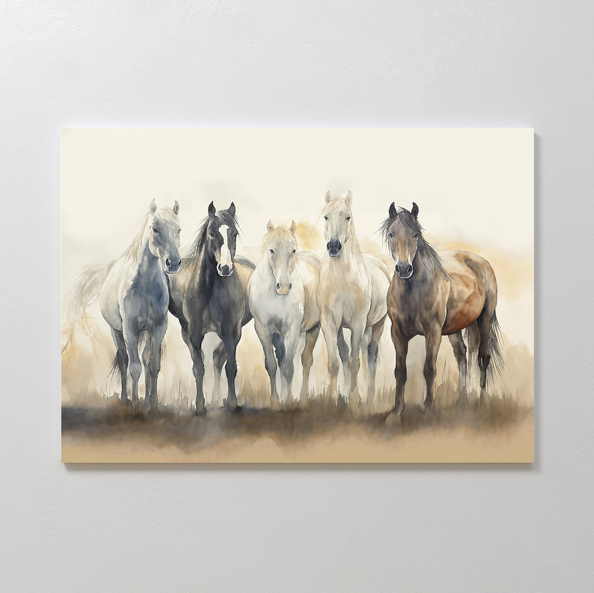 Wild Hooves at Twilight – earthy brown vintage canvas wall art print by Aspire Prints