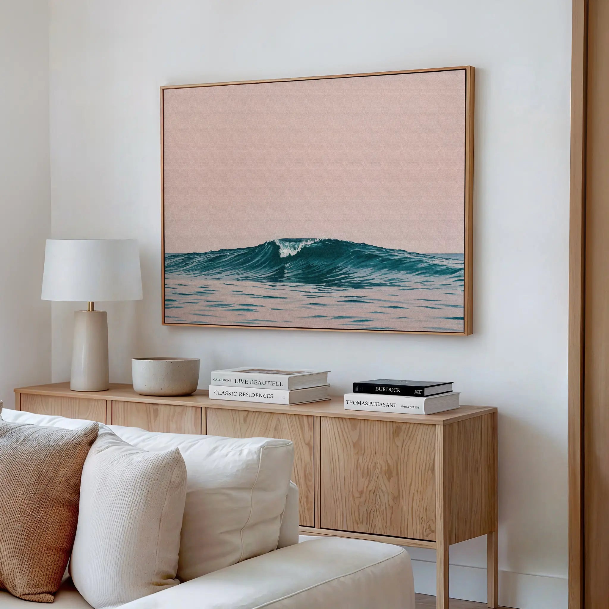 Whisper of the Tide – blush pink coastal canvas wall art print by Aspire Prints