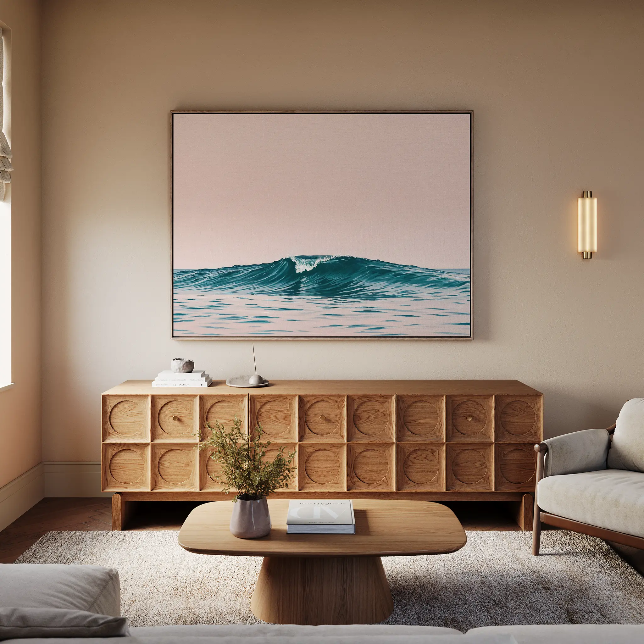 Whisper of the Tide – blush pink coastal canvas wall art print by Aspire Prints