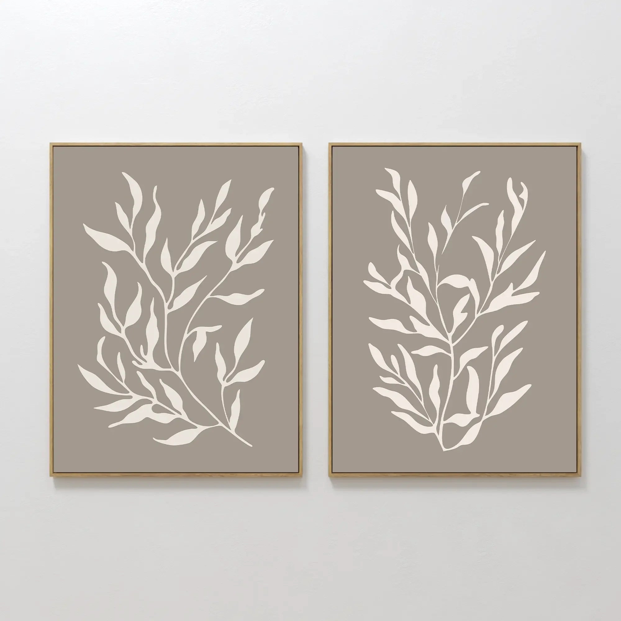 Whispering Ferns Diptych – Set of 2 Canvas Prints set of 2 – beige and white botanical canvas wall art by Aspire Prints