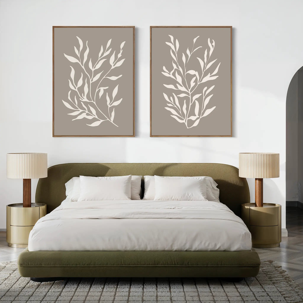 Whispering Ferns Diptych – Set of 2 Canvas Prints set of 2 – beige and white botanical canvas wall art by Aspire Prints