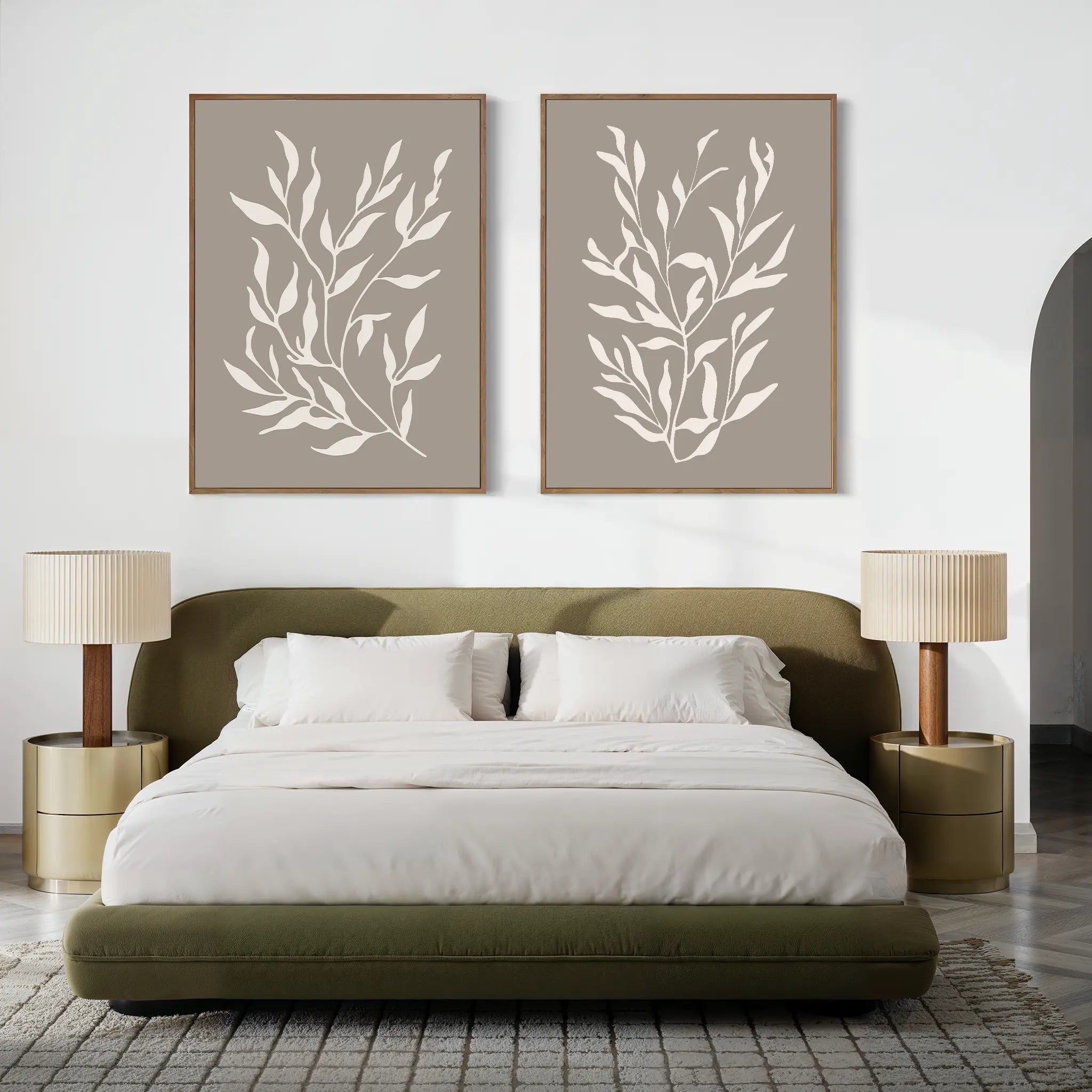 Whispering Ferns Diptych – Set of 2 Canvas Prints set of 2 – beige and white botanical canvas wall art by Aspire Prints