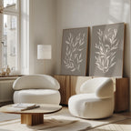 Whispering Ferns Diptych – Set of 2 Canvas Prints set of 2 – beige and white botanical canvas wall art by Aspire Prints