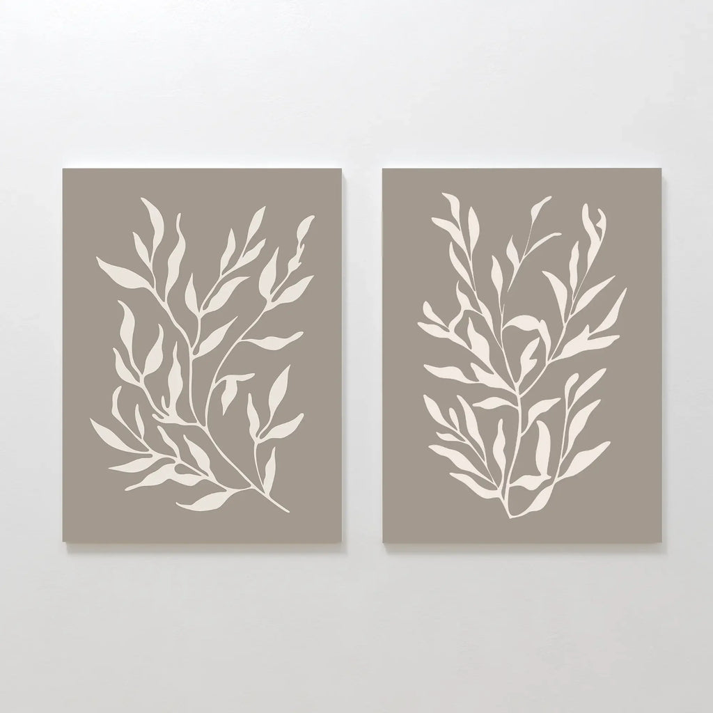 Whispering Ferns Diptych – Set of 2 Canvas Prints set of 2 – beige and white botanical canvas wall art by Aspire Prints