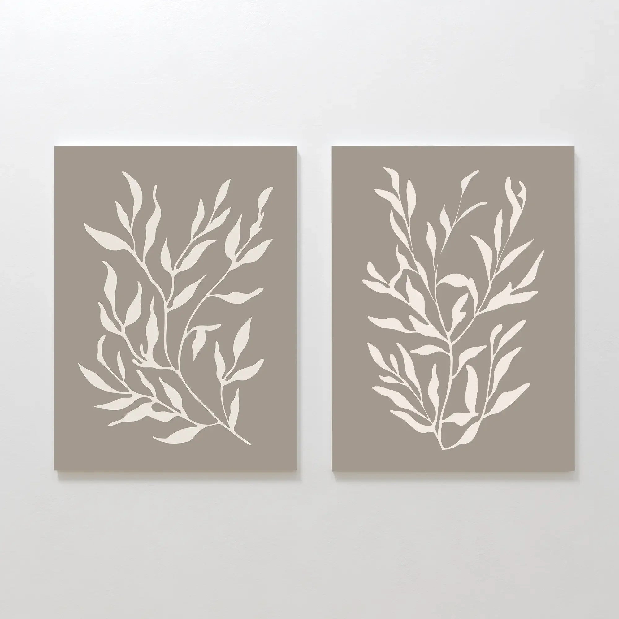 Whispering Ferns Diptych – Set of 2 Canvas Prints set of 2 – beige and white botanical canvas wall art by Aspire Prints