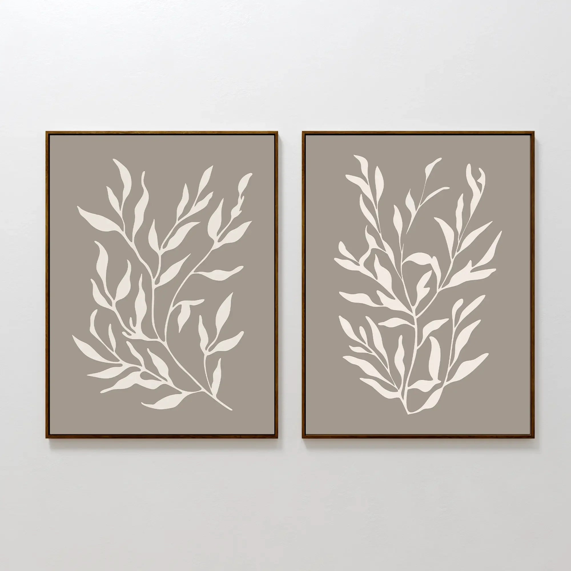 Whispering Ferns Diptych – Set of 2 Canvas Prints set of 2 – beige and white botanical canvas wall art by Aspire Prints