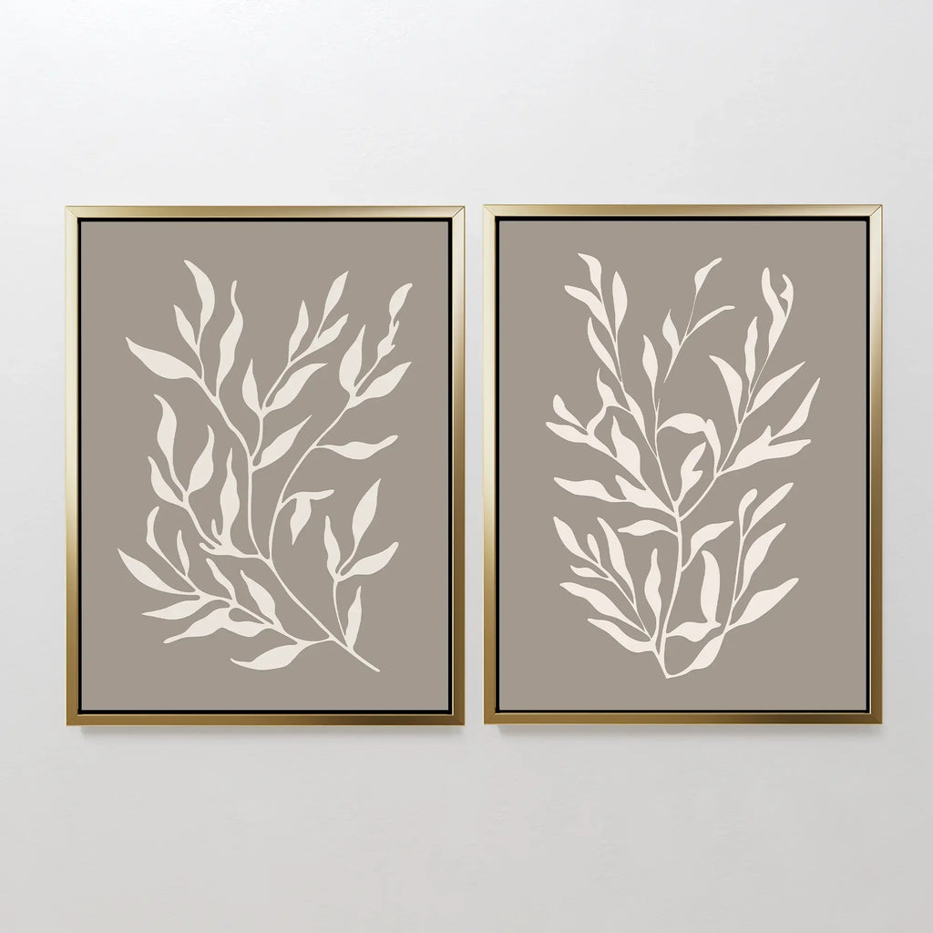 Whispering Ferns Diptych – Set of 2 Canvas Prints set of 2 – beige and white botanical canvas wall art by Aspire Prints