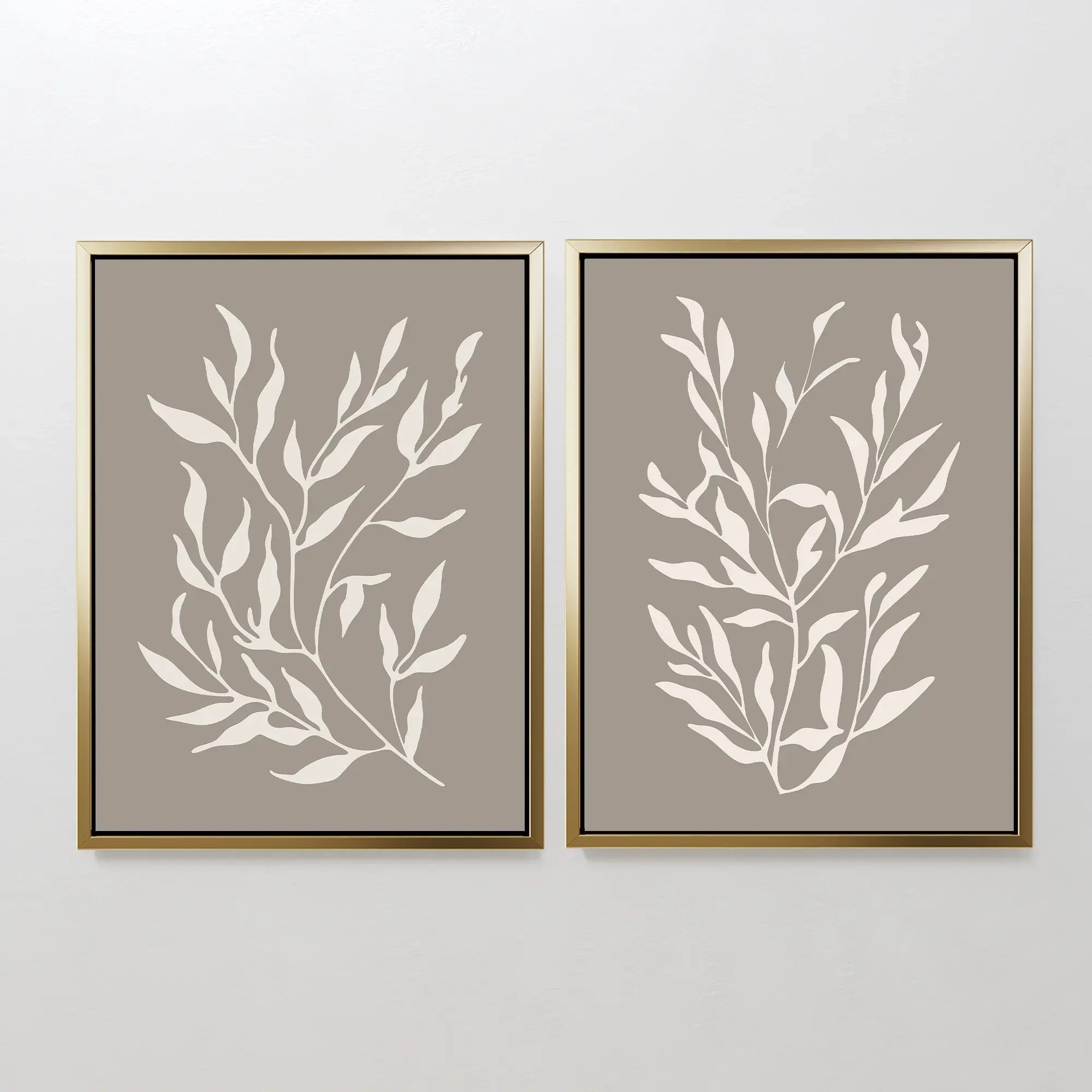 Whispering Ferns Diptych – Set of 2 Canvas Prints set of 2 – beige and white botanical canvas wall art by Aspire Prints