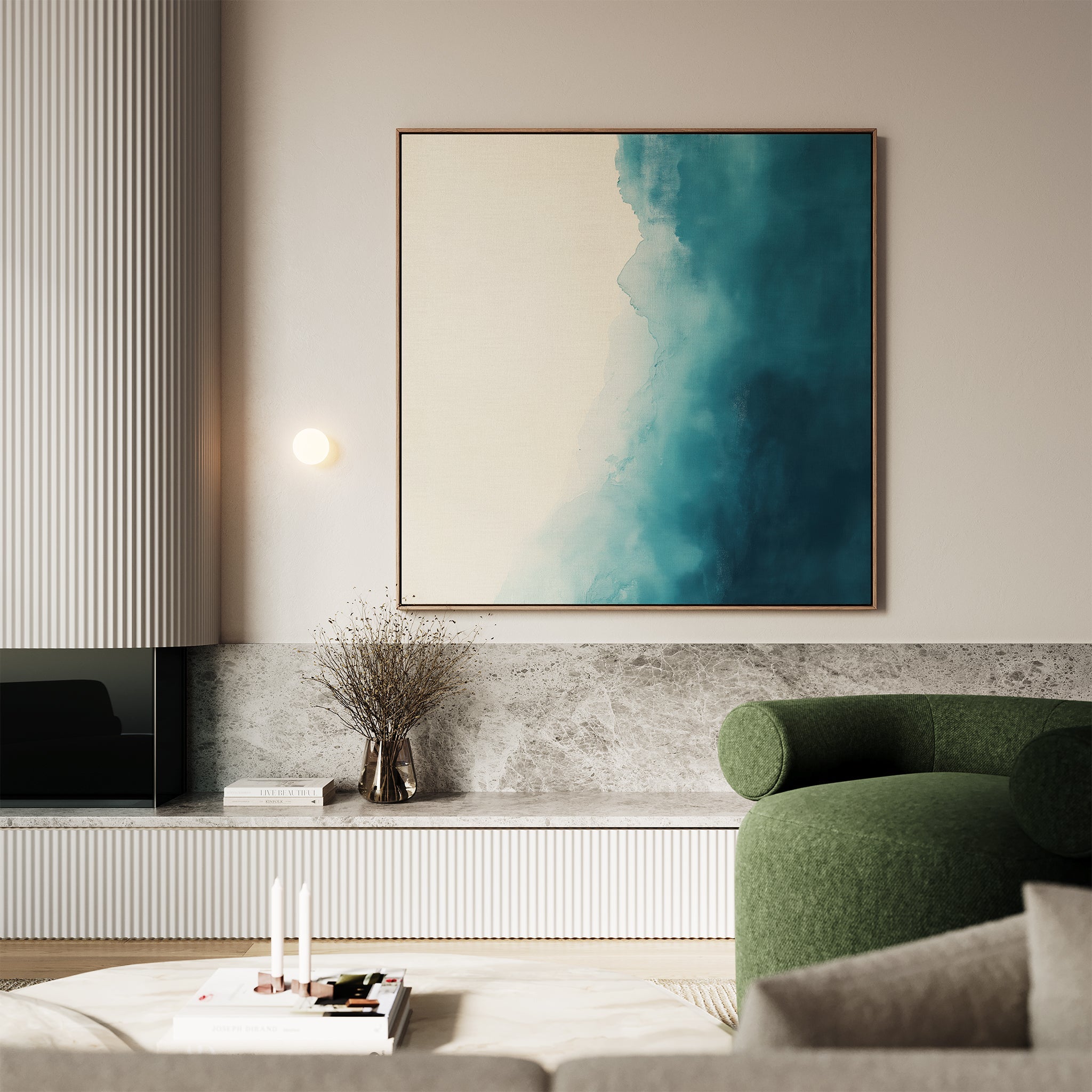 Whispering Tide – blue coastal canvas wall art print by Aspire Prints