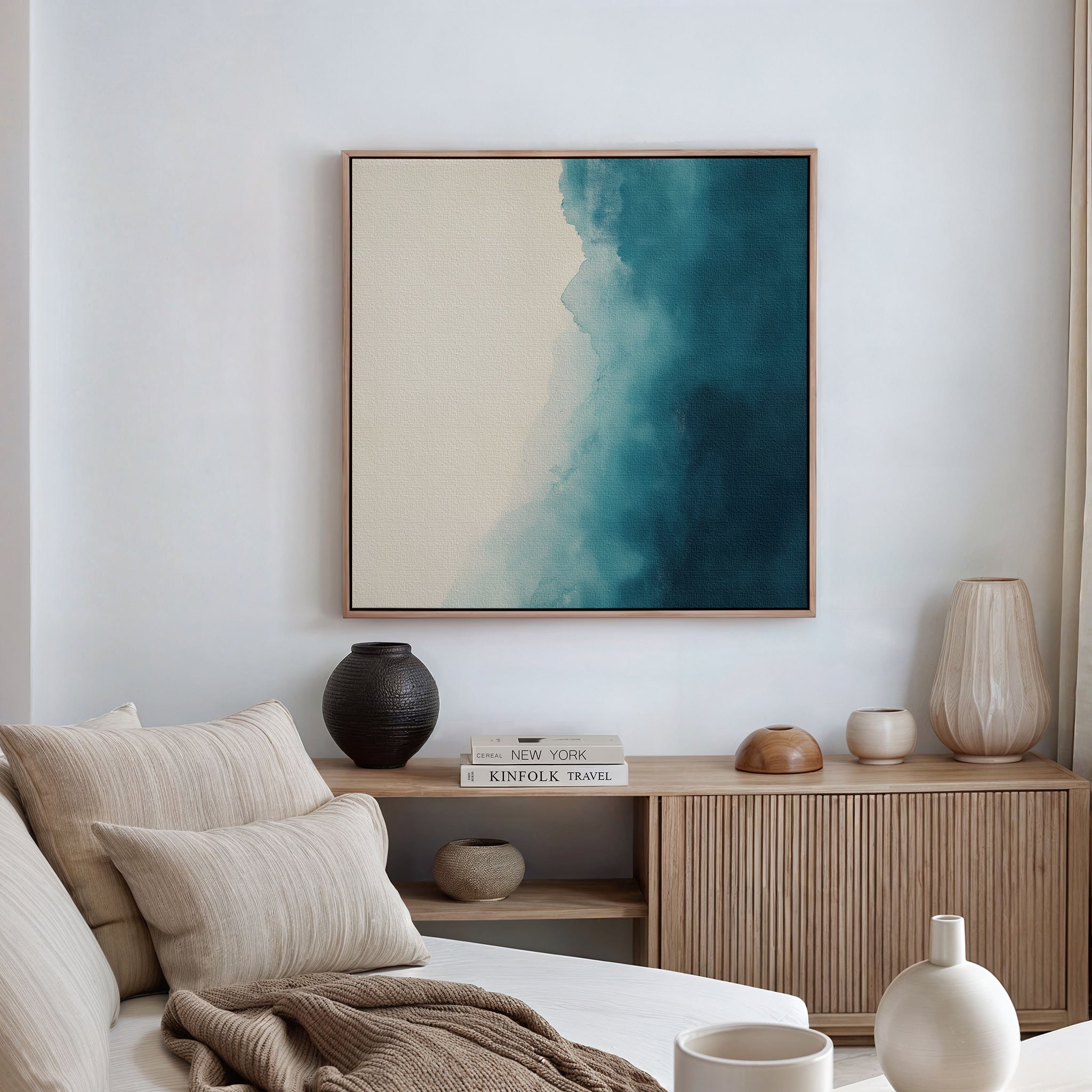 Whispering Tide – blue coastal canvas wall art print by Aspire Prints