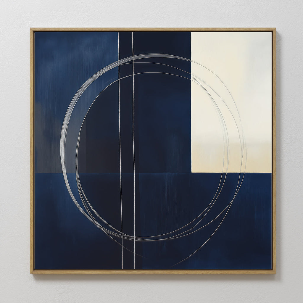 Orbits in Midnight – blue abstract canvas wall art print by Aspire Prints