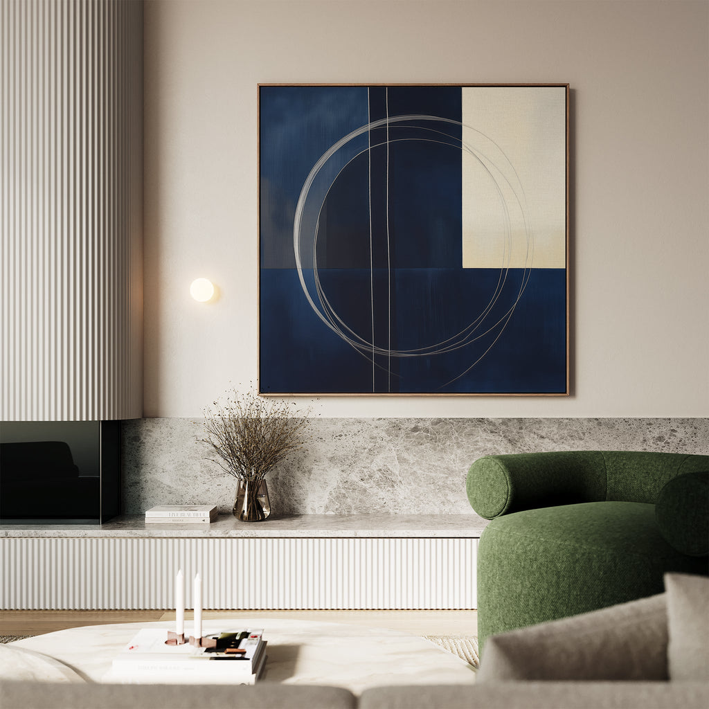Orbits in Midnight – blue abstract canvas wall art print by Aspire Prints