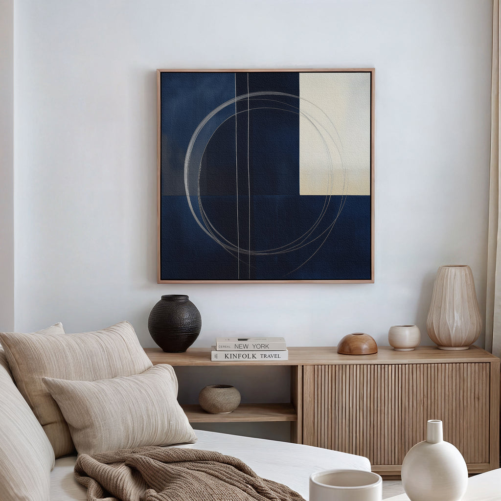 Orbits in Midnight – blue abstract canvas wall art print by Aspire Prints