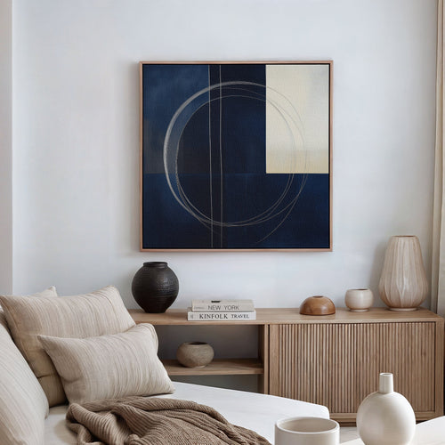 Orbits in Midnight – blue abstract canvas wall art print by Aspire Prints