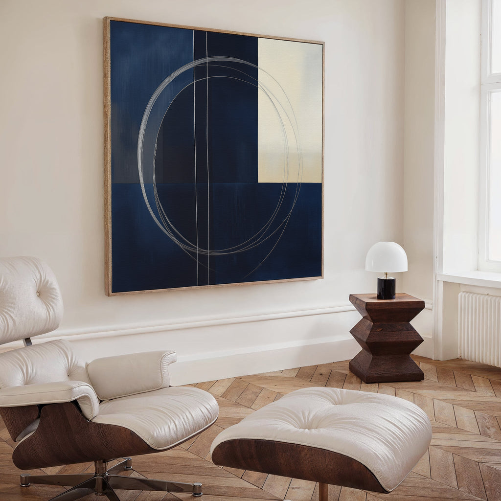 Orbits in Midnight – blue abstract canvas wall art print by Aspire Prints