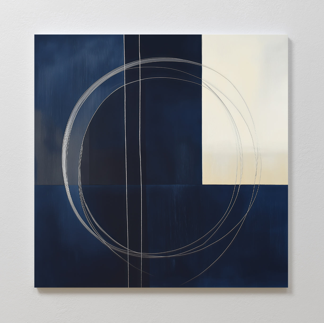 Orbits in Midnight – blue abstract canvas wall art print by Aspire Prints