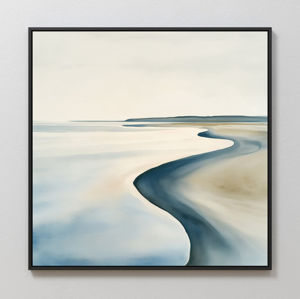 Whispers of the Low Tide – blue coastal canvas wall art print by Aspire Prints