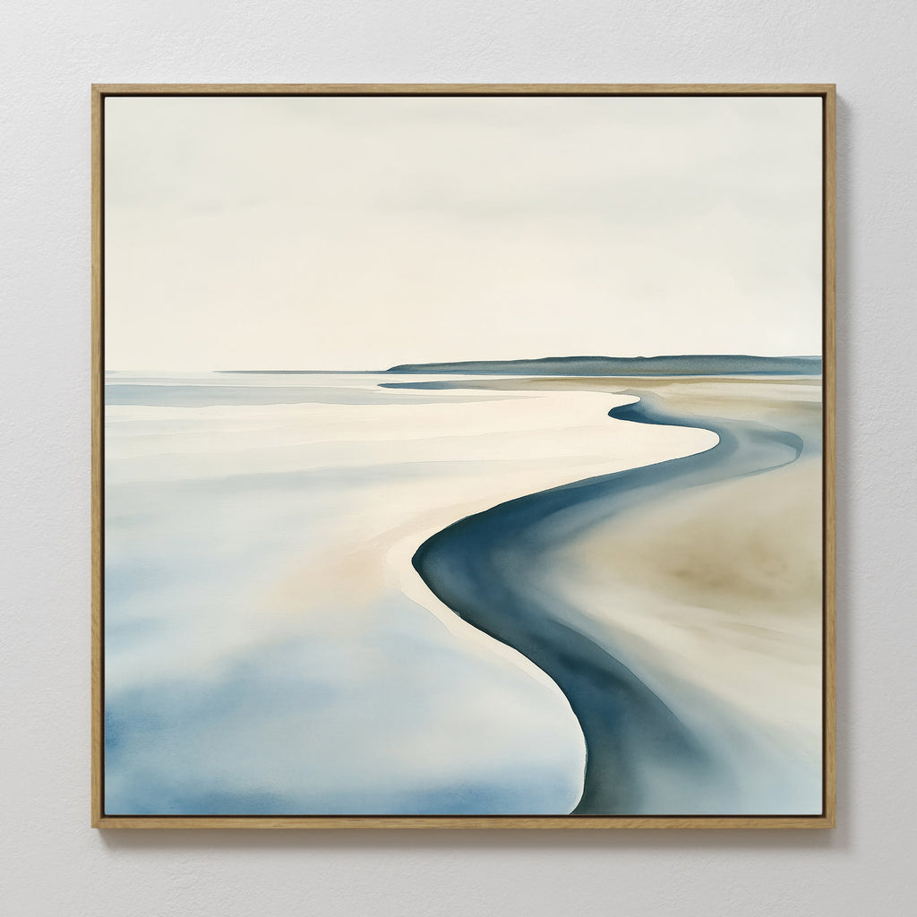 Whispers of the Low Tide – blue coastal canvas wall art print by Aspire Prints
