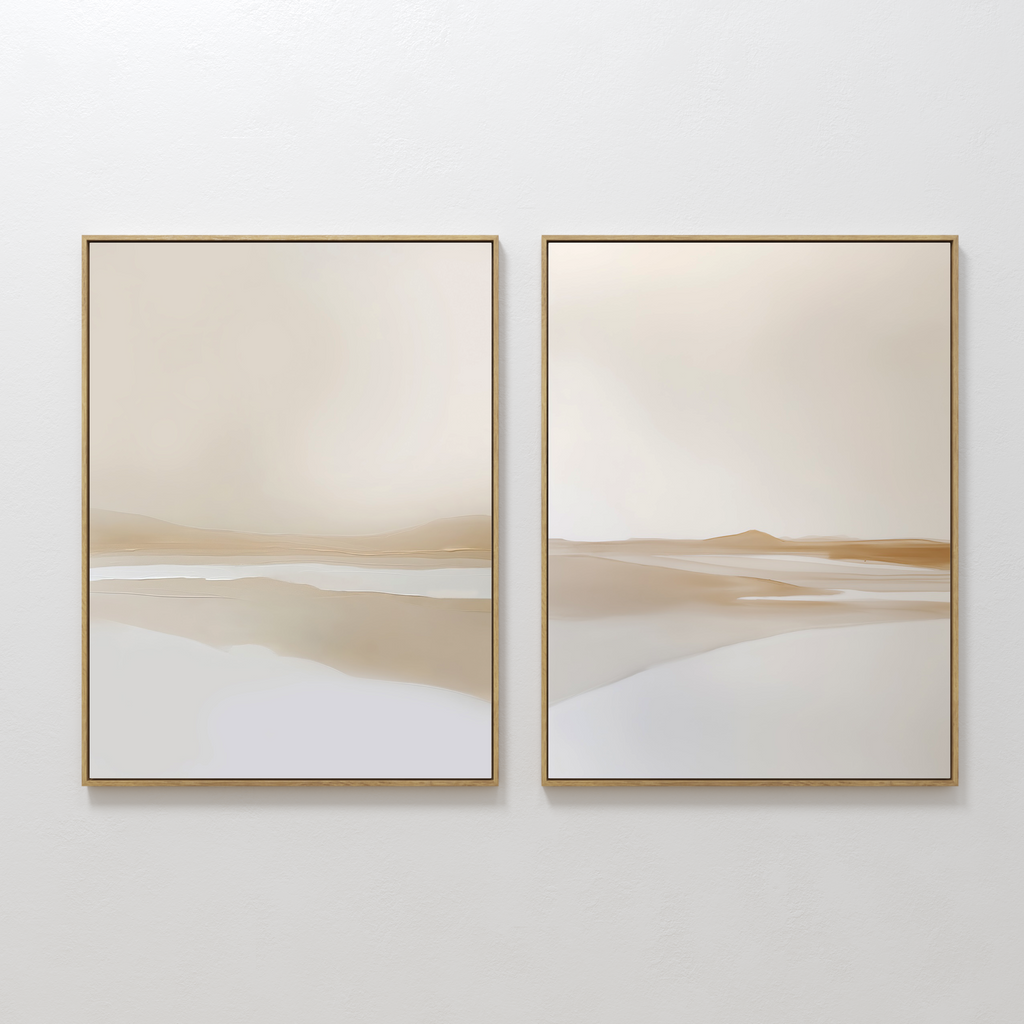 Whispers of the Soft Valley – Set of 2 Canvas Prints set of 2 – beige and white landscape canvas wall art by Aspire Prints