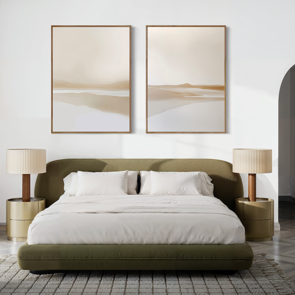 Whispers of the Soft Valley – Set of 2 Canvas Prints set of 2 – beige and white landscape canvas wall art by Aspire Prints