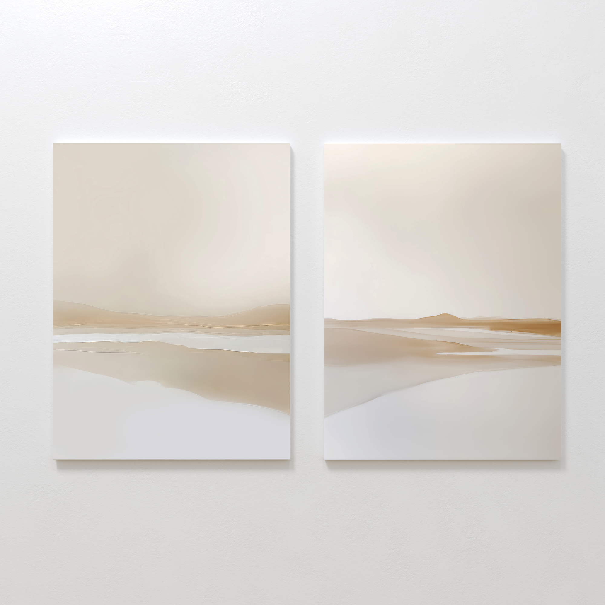Whispers of the Soft Valley – Set of 2 Canvas Prints set of 2 – beige and white landscape canvas wall art by Aspire Prints