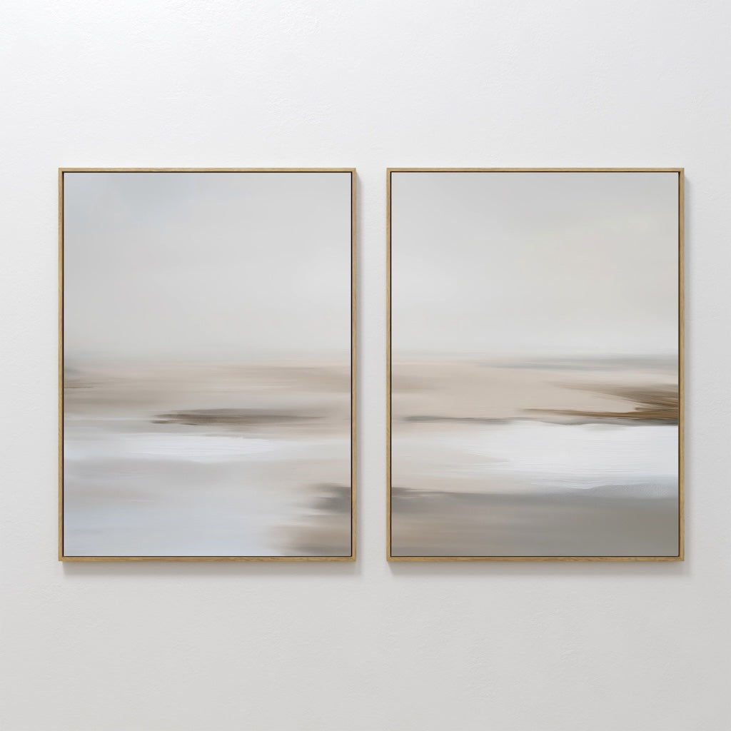 Whispers in Sand & Silence – Set of 2 Canvas Prints set of 2 – beige and white abstract canvas wall art by Aspire Prints