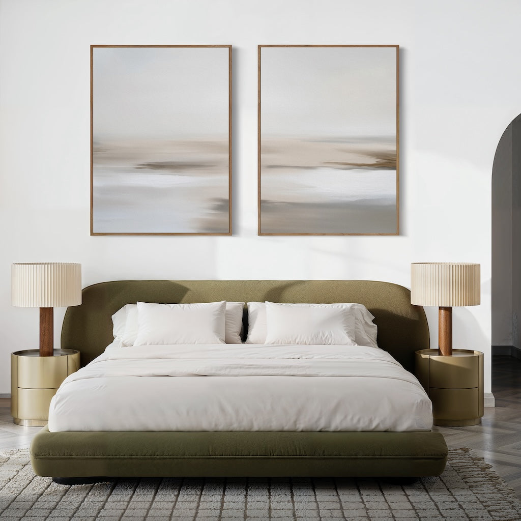 Whispers in Sand & Silence – Set of 2 Canvas Prints set of 2 – beige and white abstract canvas wall art by Aspire Prints