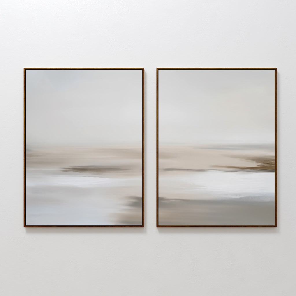 Whispers in Sand & Silence – Set of 2 Canvas Prints set of 2 – beige and white abstract canvas wall art by Aspire Prints