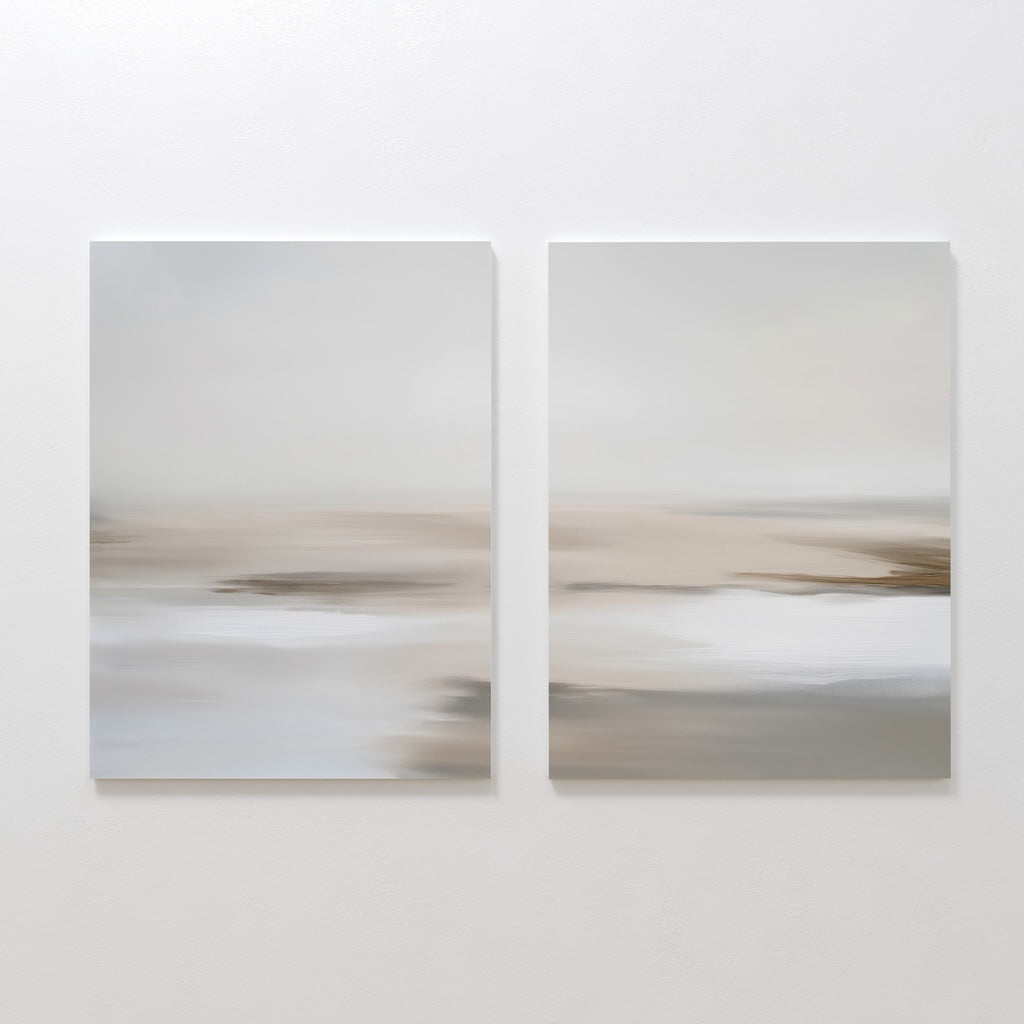Whispers in Sand & Silence – Set of 2 Canvas Prints set of 2 – beige and white abstract canvas wall art by Aspire Prints