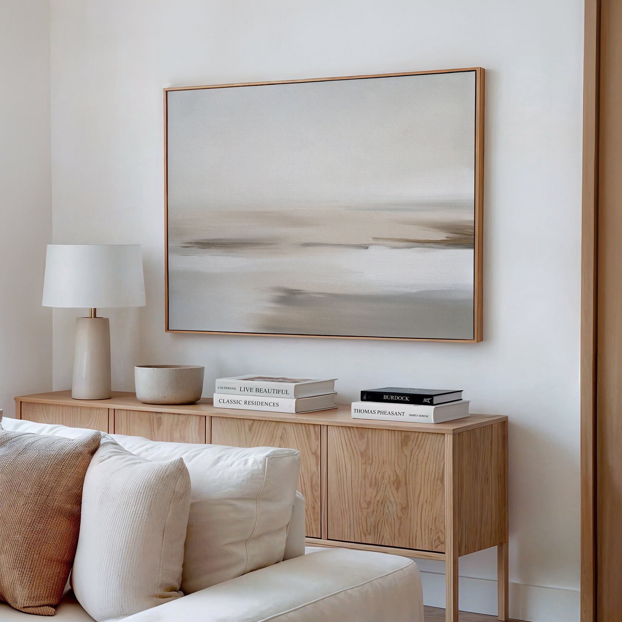 Whispered Sands Horizontal Canvas Print – beige and white abstract canvas wall art print by Aspire Prints