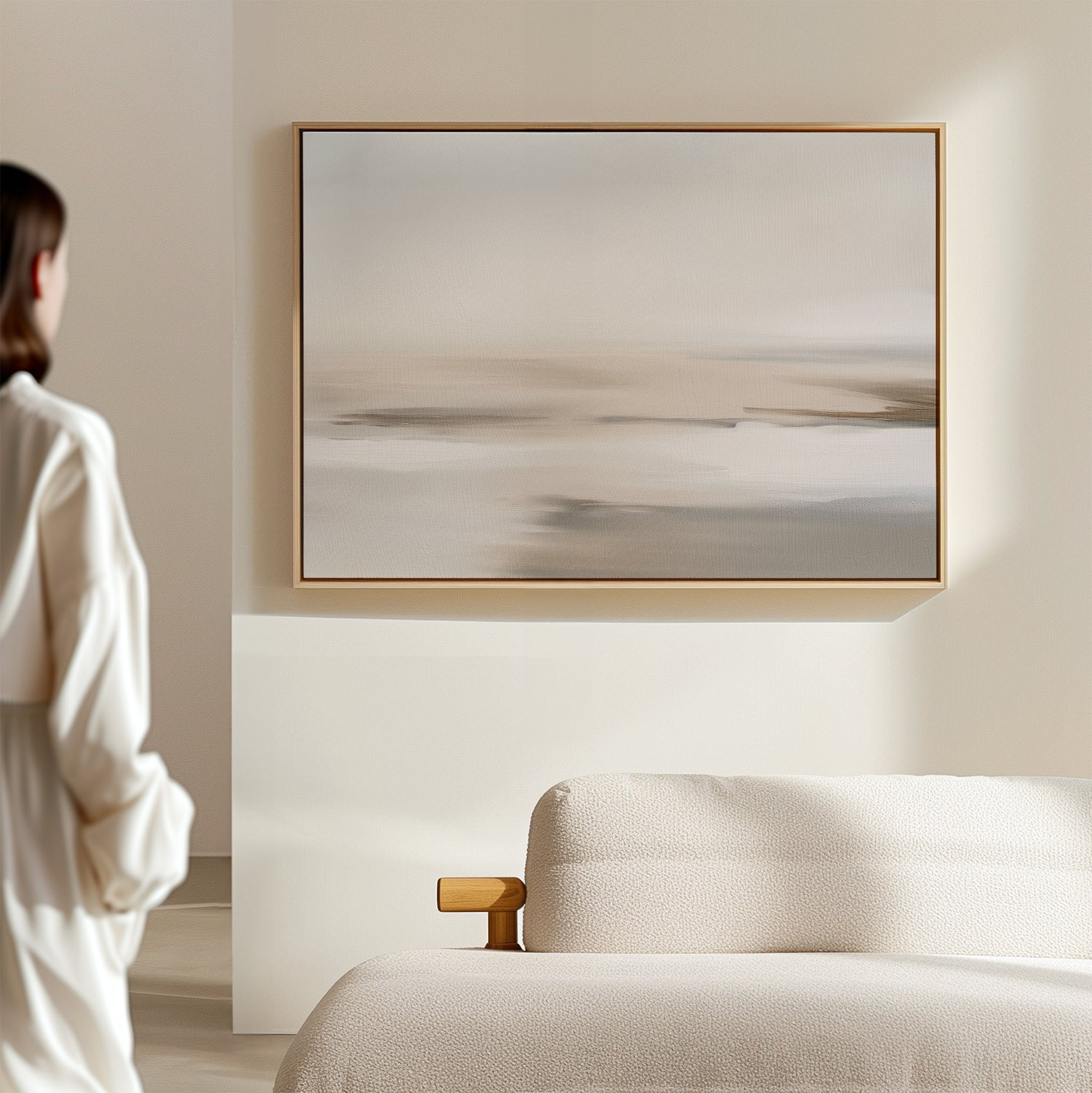 Whispered Sands Horizontal Canvas Print – beige and white abstract canvas wall art print by Aspire Prints