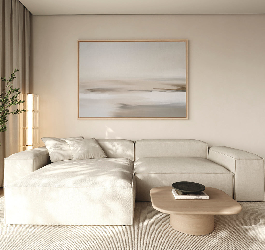 Whispered Sands Horizontal Canvas Print – beige and white abstract canvas wall art print by Aspire Prints
