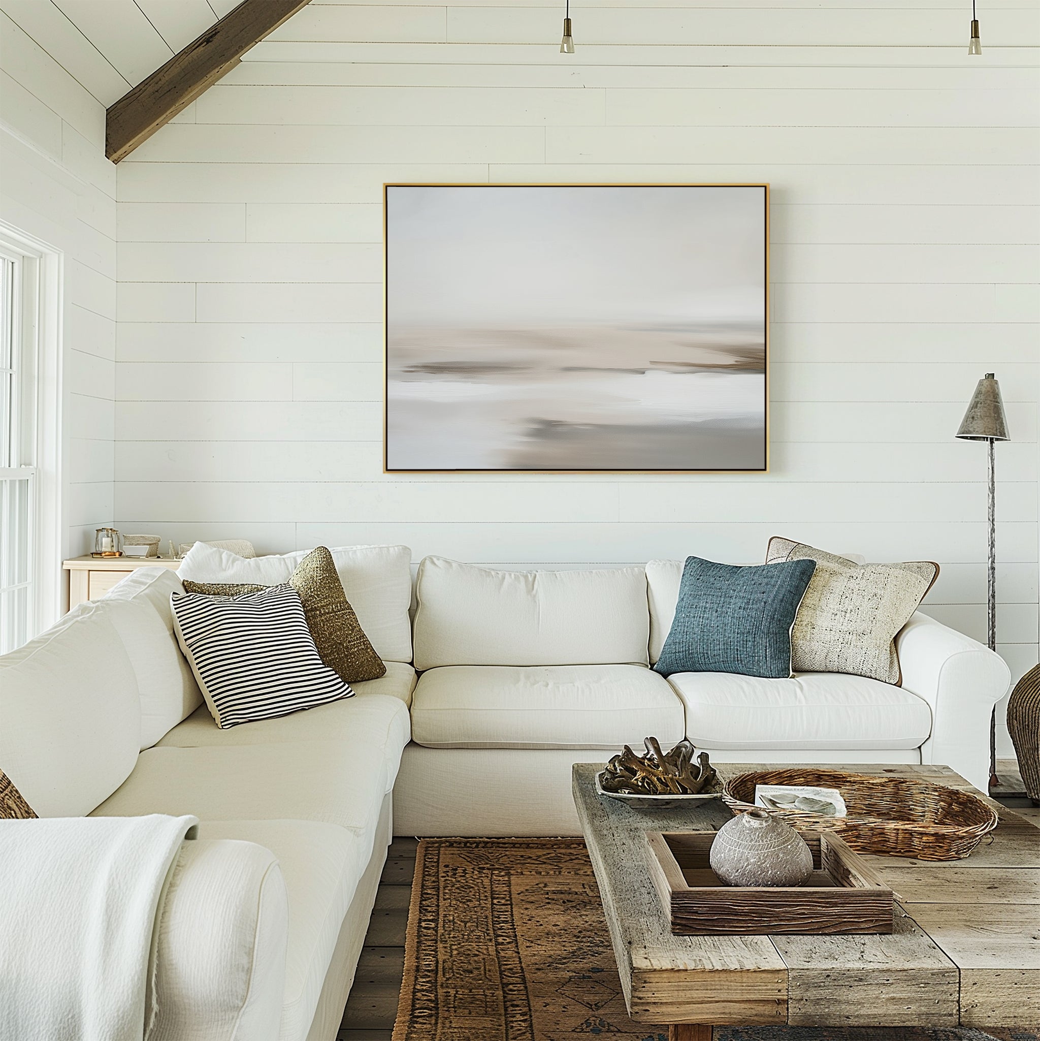 Whispered Sands Horizontal Canvas Print – beige and white abstract canvas wall art print by Aspire Prints