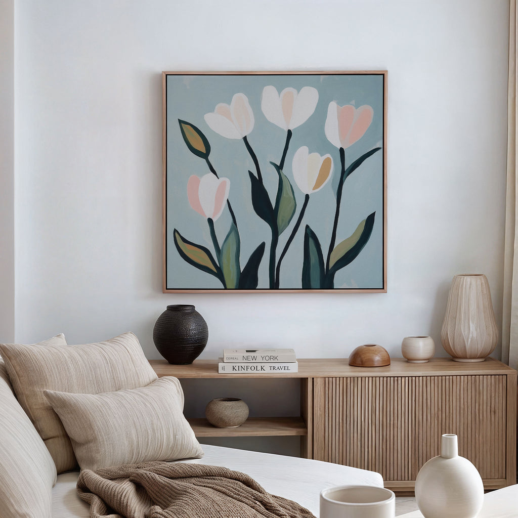 Whispers in Bloom – neutral-toned botanical canvas wall art print by Aspire Prints