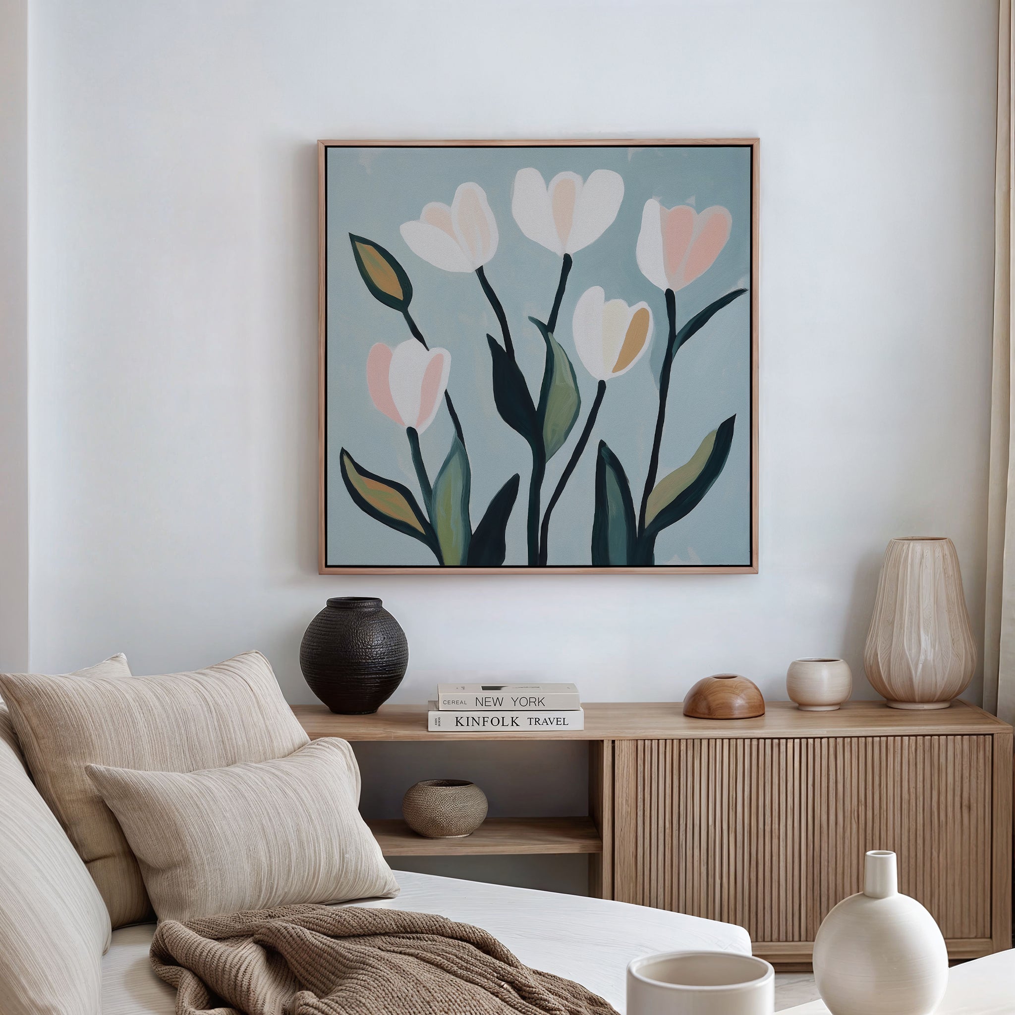 Whispers in Bloom – neutral-toned botanical canvas wall art print by Aspire Prints