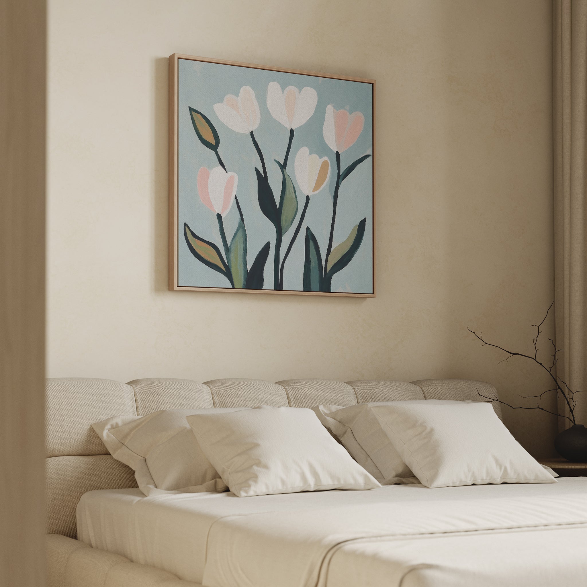 Whispers in Bloom – neutral-toned botanical canvas wall art print by Aspire Prints