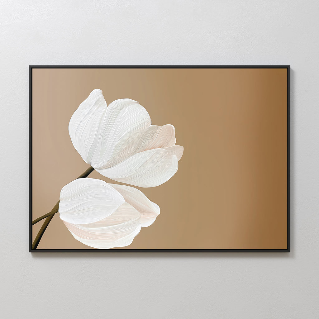 Whispers in Bloom – beige and white botanical canvas wall art print by Aspire Prints