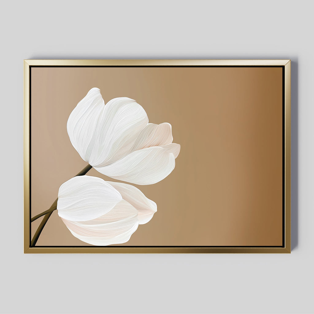 Whispers in Bloom – beige and white botanical canvas wall art print by Aspire Prints