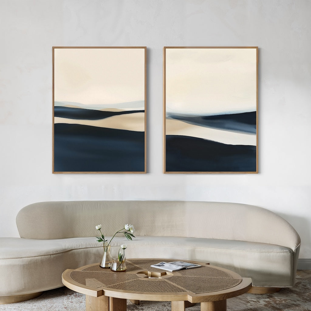 Whispers of the Tideline – Set of 2 Canvas Prints set of 2 – blue landscape canvas wall art by Aspire Prints