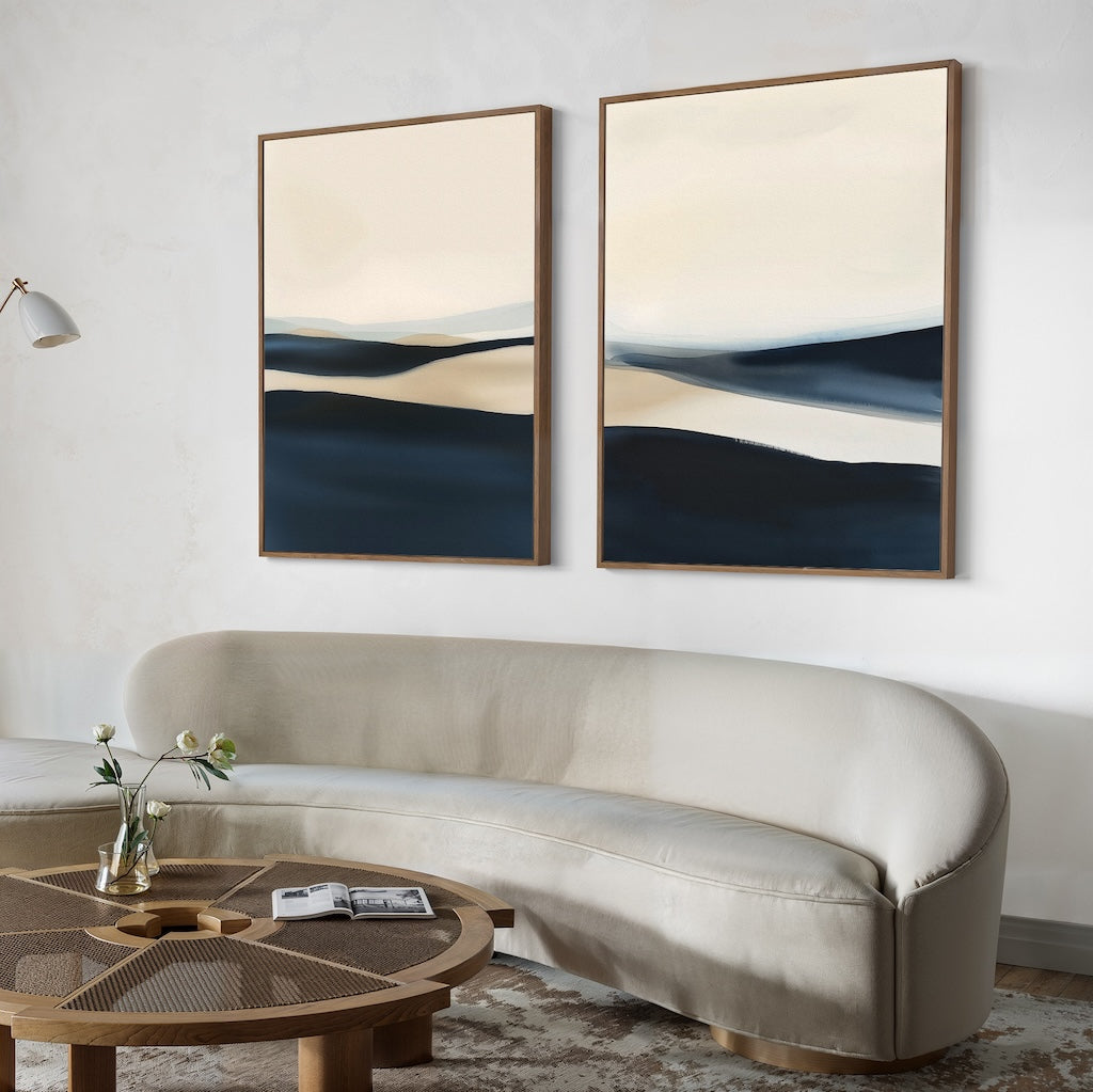 Whispers of the Tideline – Set of 2 Canvas Prints set of 2 – blue landscape canvas wall art by Aspire Prints