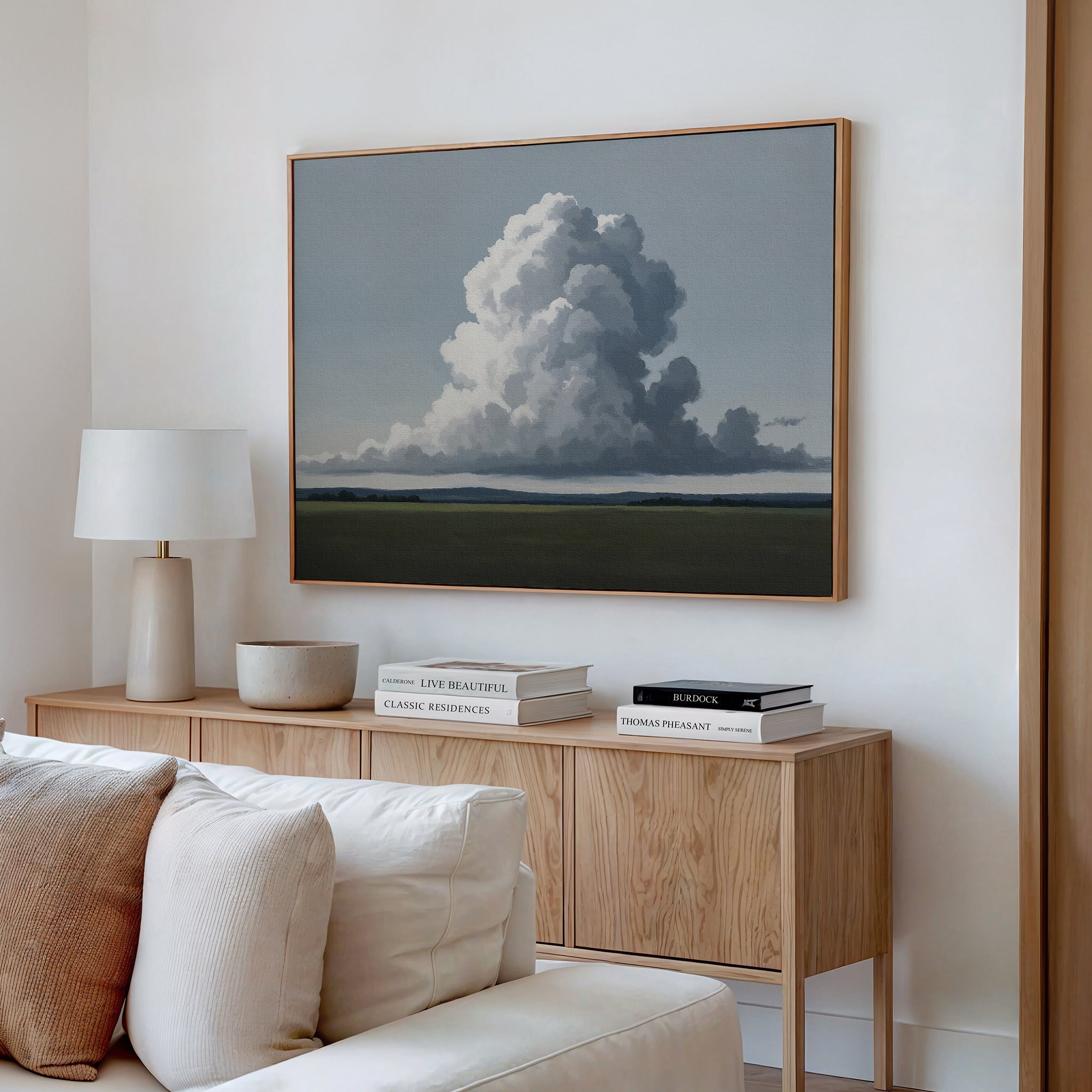 Where Clouds Climb Canvas Print – neutral-toned cloud canvas wall art print by Aspire Prints