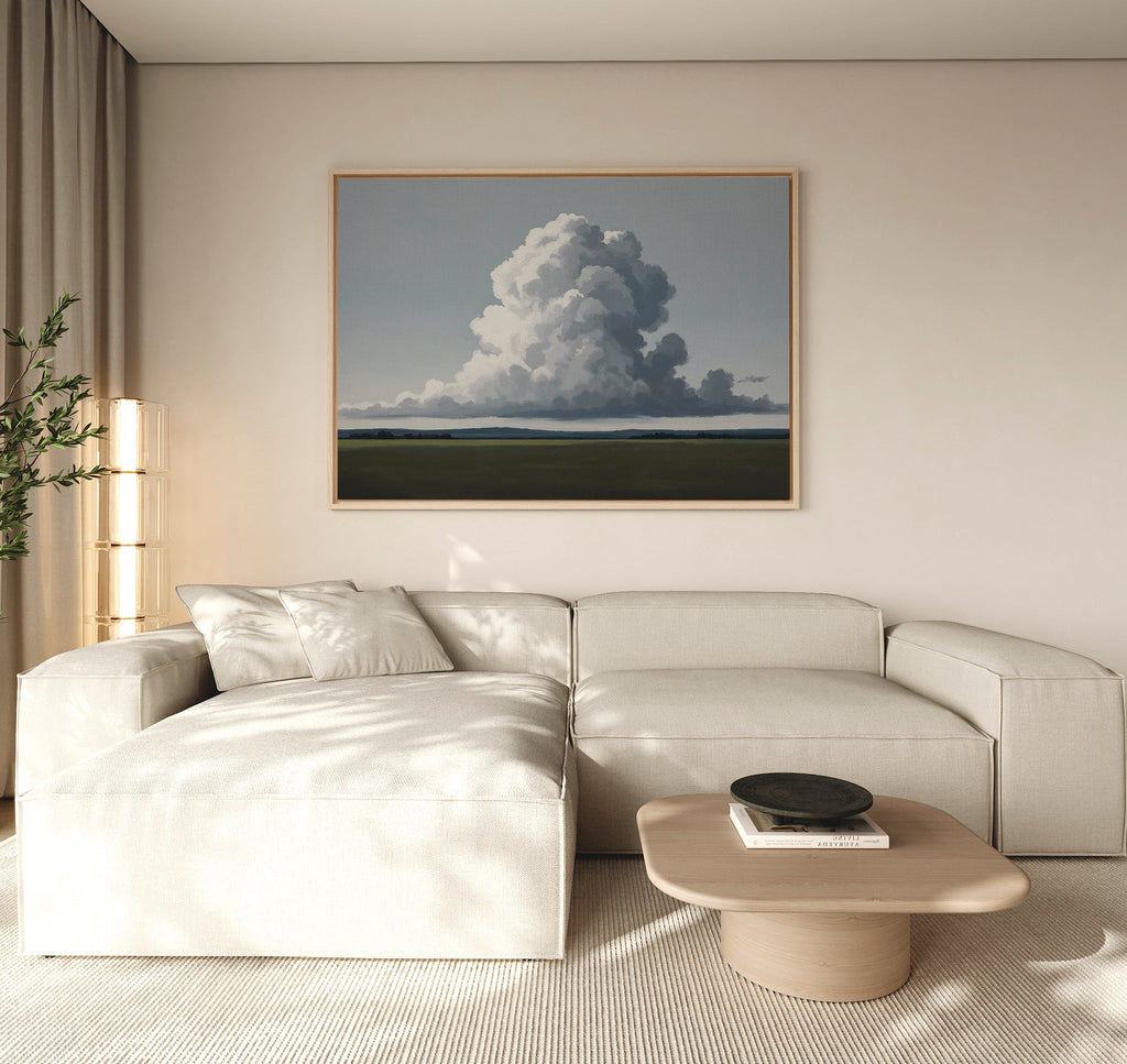 Where Clouds Climb Canvas Print – neutral-toned cloud canvas wall art print by Aspire Prints