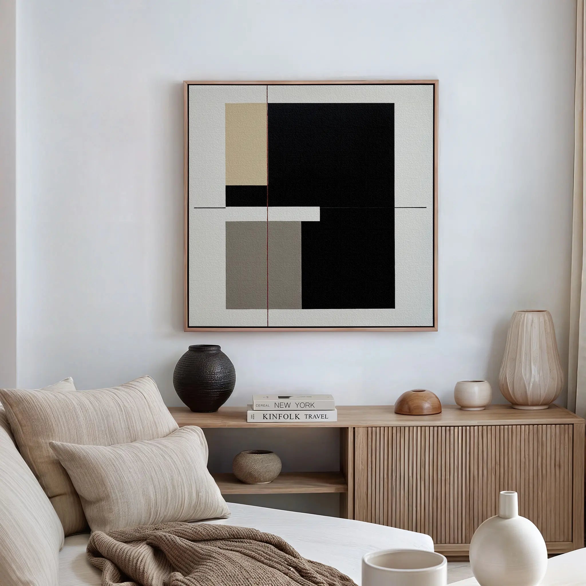 Whispered Symmetry in Taupe – black and white abstract canvas wall art print by Aspire Prints
