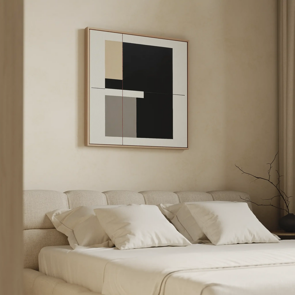 Whispered Symmetry in Taupe – black and white abstract canvas wall art print by Aspire Prints